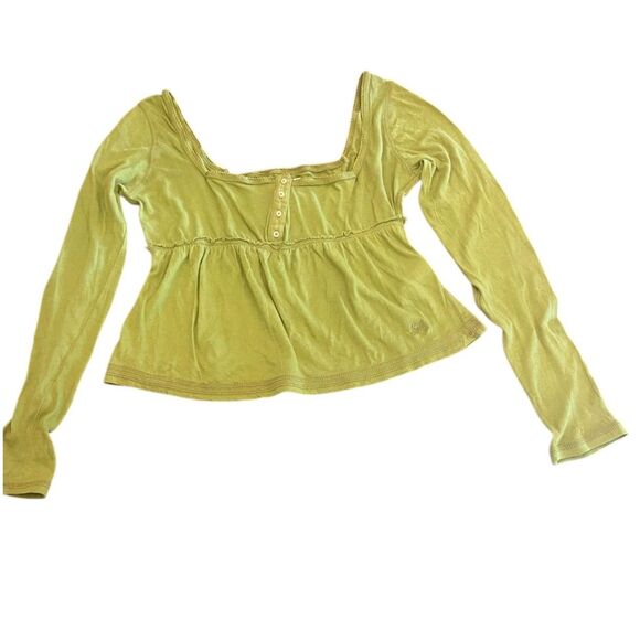 BDG Urban Outfitters Y2K Henley Babydoll Peplum Top L Green Soft Girl Coquette - Picture 3 of 12